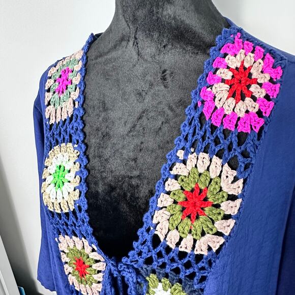 Davi & Dani NWT Navy Beach Cover-Up Sz M Crochet Trim Boho Resortwear - Picture 5 of 10